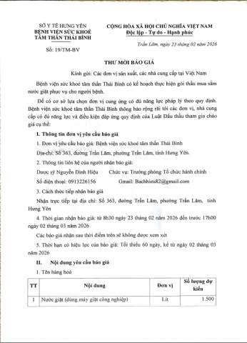 THƯ MỜI BÁO GIÁ 19/TM-BV