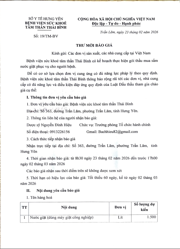 THƯ MỜI BÁO GIÁ 19/TM-BV